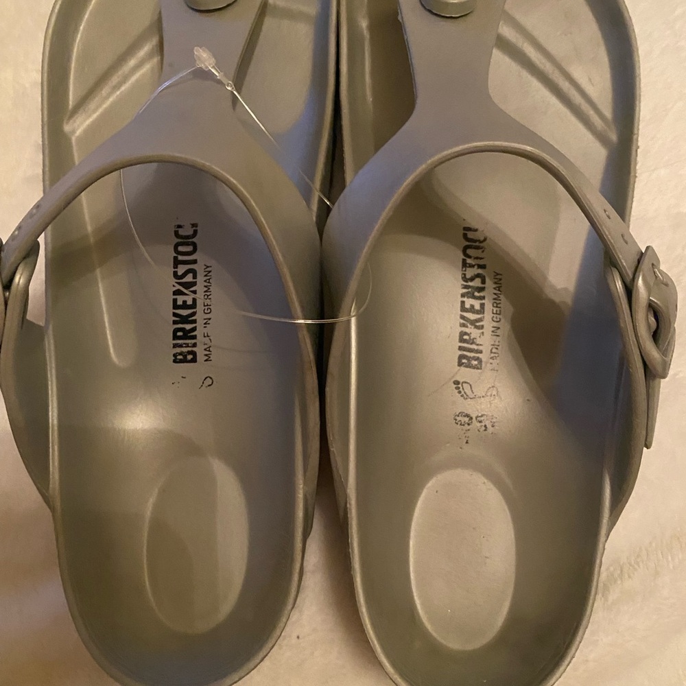 Birkenstock Light Gray Slide Sandals - Picture 2 of 5